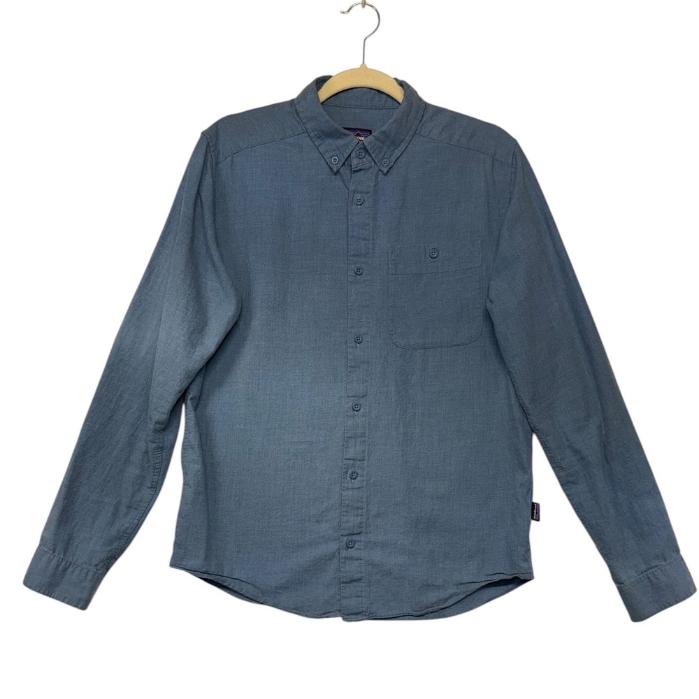 Patagonia Mens Small Blue Organic Cotton Long Sleeve Button Down Shirt Chambray